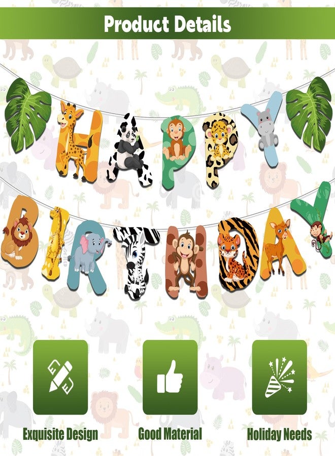 Ysqool Safari Animals Happy Birthday Banner, Jungle Party Sign Decorations, Wild One Animal Themed Bunting for Jungle Safari Birthday Party, Zoo Animal Garland for Boys Girls Baby Shower - Image 3